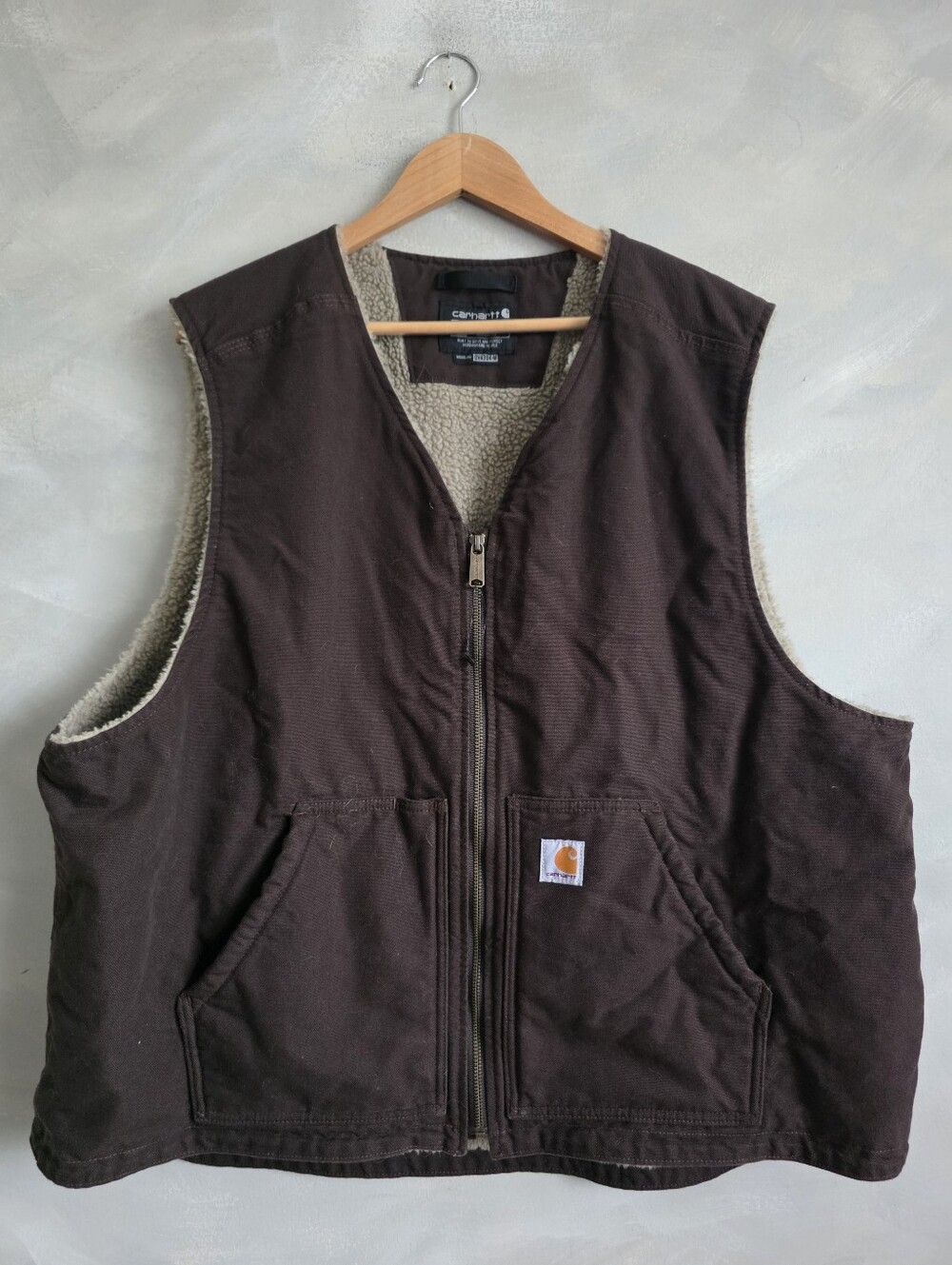 Dark Brown Carhartt Sherpa Liined Duck Canvas Work Vest 2XL